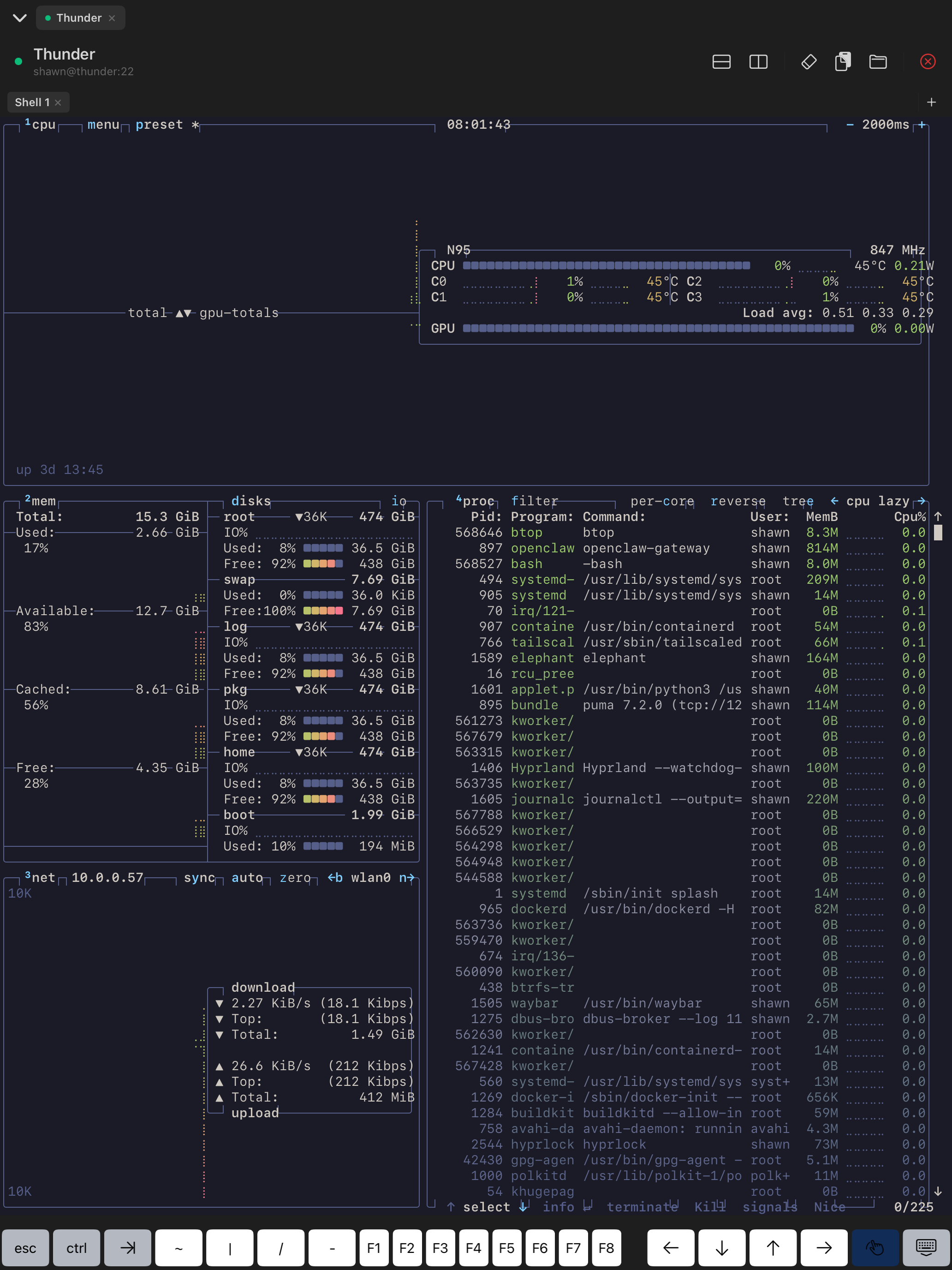 Bracket SSH Terminal - btop on iPad